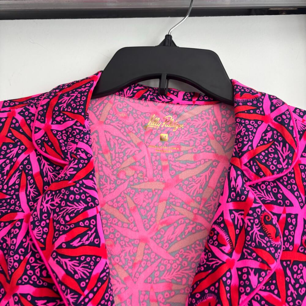 NWOT Lilly Pulitzer Pajama Button-Up Top Pink Starfish Size M Medium Lounge - Picture 3 of 8